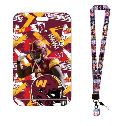Complete 2-in-1 Set Football Team Lanyard with ID Badge Holder, Sliding Hard Case Card Sleeve with Detachable Neck Strap for Students, Nurses, Game Day Tailgates