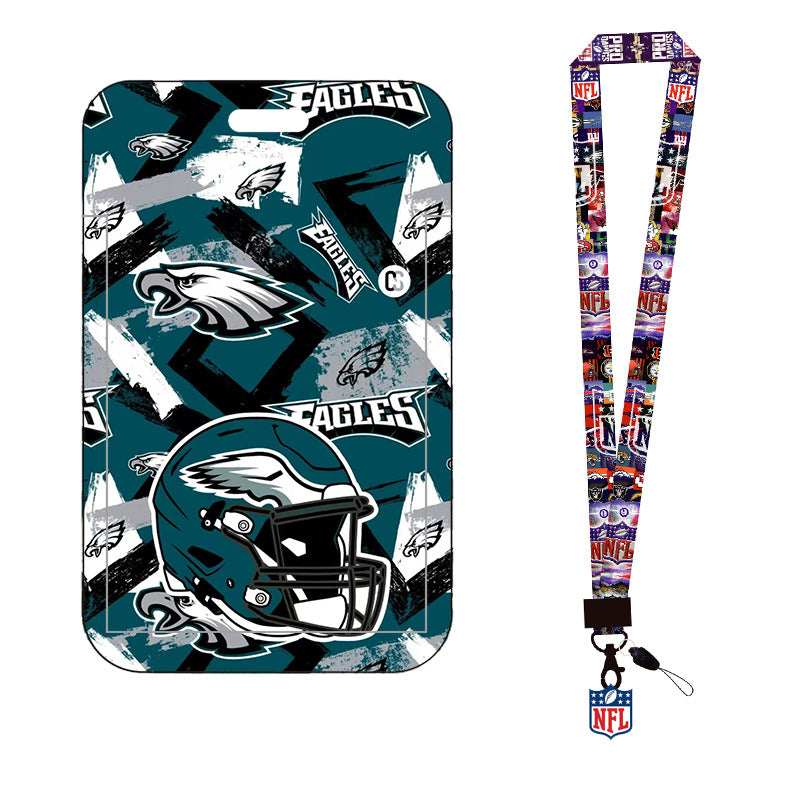 Complete 2-in-1 Set Football Team Lanyard with ID Badge Holder, Sliding Hard Case Card Sleeve with Detachable Neck Strap for Students, Nurses, Game Day Tailgates