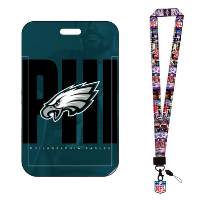 Complete 2-in-1 Set Football Team Lanyard with ID Badge Holder, Sliding Hard Case Card Sleeve with Detachable Neck Strap for Students, Nurses, Game Day Tailgates