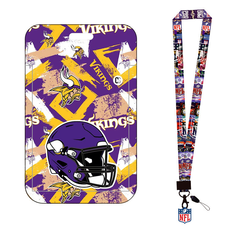 Complete 2-in-1 Set Football Team Lanyard with ID Badge Holder, Sliding Hard Case Card Sleeve with Detachable Neck Strap for Students, Nurses, Game Day Tailgates