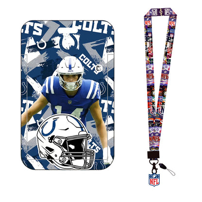 Complete 2-in-1 Set Football Team Lanyard with ID Badge Holder, Sliding Hard Case Card Sleeve with Detachable Neck Strap for Students, Nurses, Game Day Tailgates