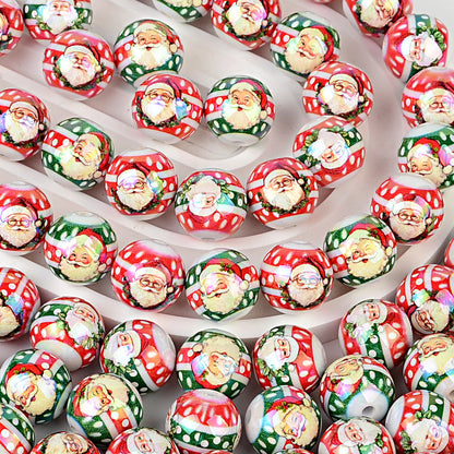 16MM Vintage Christmas Santa Claus Printed Round Beads – 20mm Acrylic Bubblegum Beads for Beadable Pens, Keychains & Holiday Jewelry Crafts