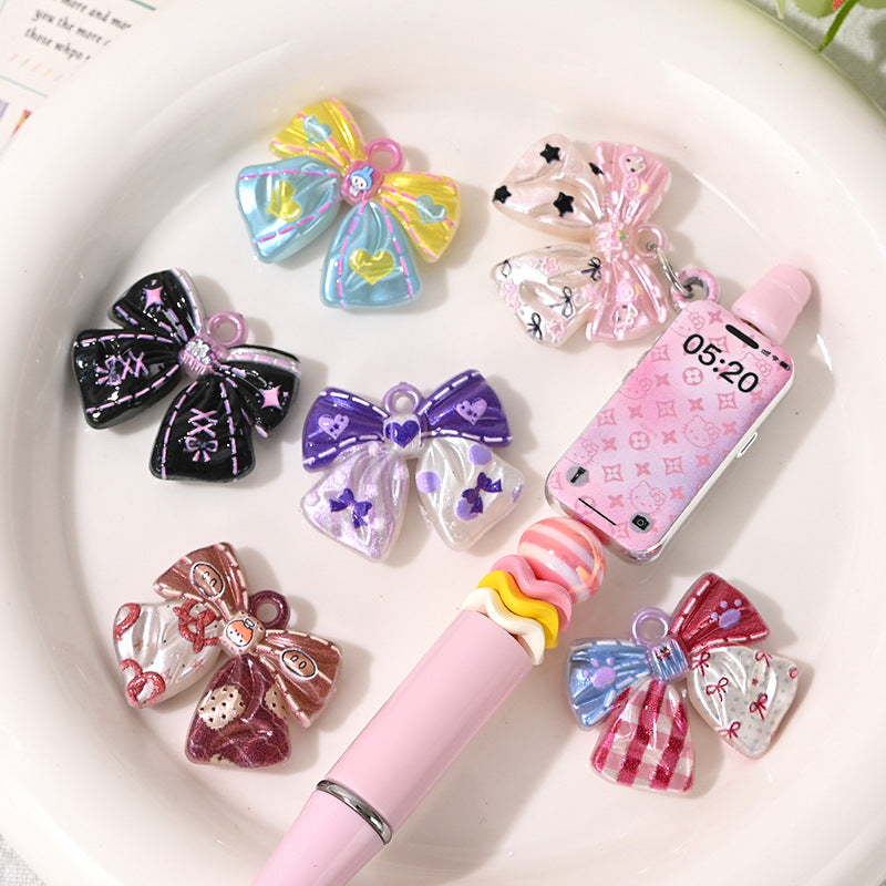 Cute Two-Tone Bow Resin Charms – Kawaii Split-Color Ribbon Pendants with Top Loop for DIY Earrings, Keychains, Phone Charms & Jewelry Making