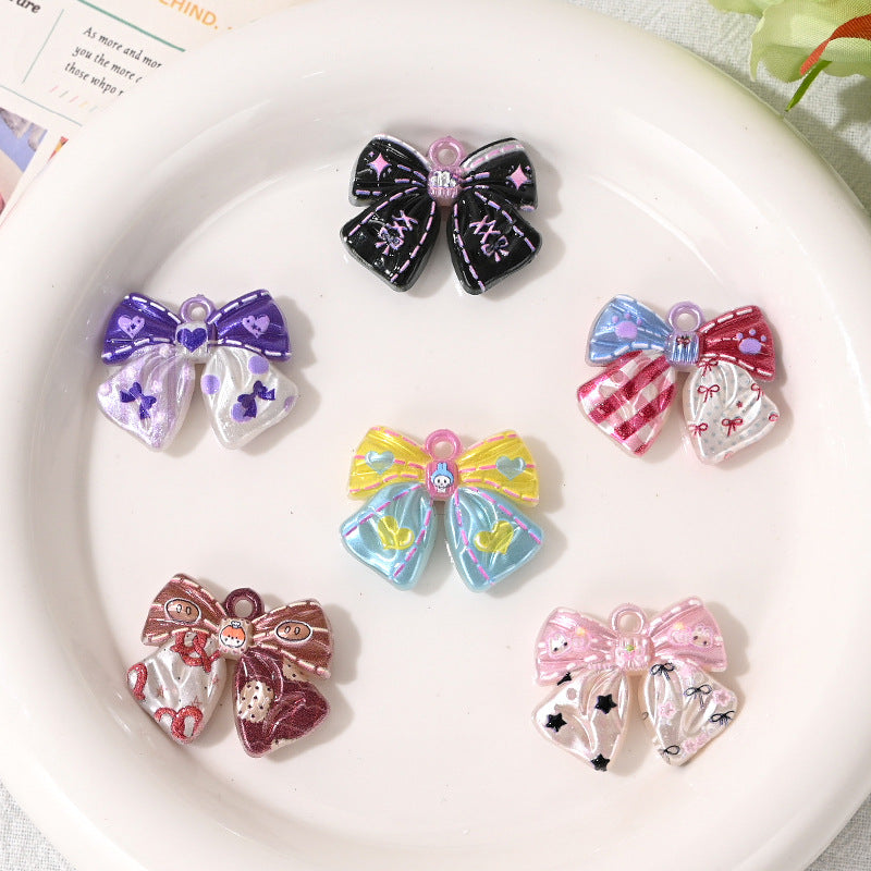 Cute Two-Tone Bow Resin Charms – Kawaii Split-Color Ribbon Pendants with Top Loop for DIY Earrings, Keychains, Phone Charms & Jewelry Making