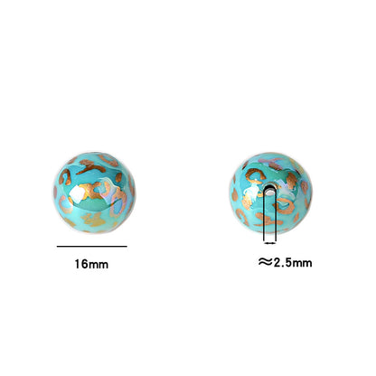 16MM Gold Leopard Print Acrylic Round Beads – Iridescent AB Cheetah Pattern Bubblegum Spacer Beads for DIY Beadable Pens, Keychains & Jewelry