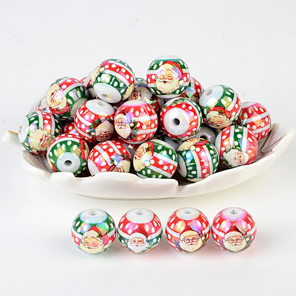 16MM Vintage Christmas Santa Claus Printed Round Beads – 20mm Acrylic Bubblegum Beads for Beadable Pens, Keychains & Holiday Jewelry Crafts