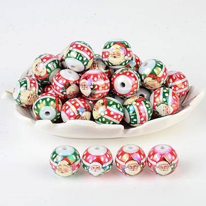 16MM Vintage Christmas Santa Claus Printed Round Beads – 20mm Acrylic Bubblegum Beads for Beadable Pens, Keychains & Holiday Jewelry Crafts