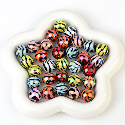 16MM Iridescent Zebra Print Acrylic Round Beads – AB Rainbow Animal Stripe Bubblegum Spacer Beads for DIY Beadable Pens, Keychains & Jewelry