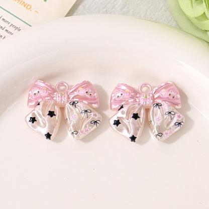 Cute Two-Tone Bow Resin Charms – Kawaii Split-Color Ribbon Pendants with Top Loop for DIY Earrings, Keychains, Phone Charms & Jewelry Making
