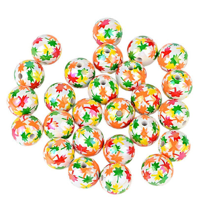 16MM Fall Autumn Maple Leaf Acrylic Round Beads – Iridescent AB Fall Foliage Bubblegum Spacer Beads for DIY Beadable Pens, Keychains & Thanksgiving Crafts