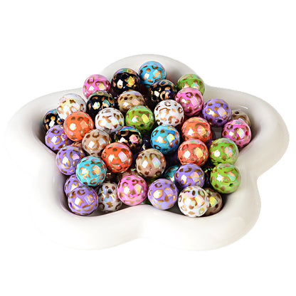 16MM Gold Leopard Print Acrylic Round Beads – Iridescent AB Cheetah Pattern Bubblegum Spacer Beads for DIY Beadable Pens, Keychains & Jewelry
