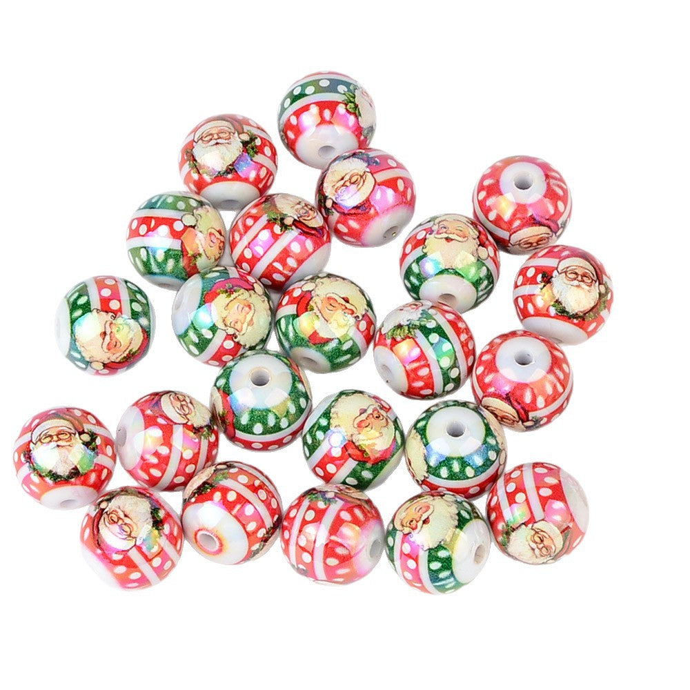 16MM Vintage Christmas Santa Claus Printed Round Beads – 20mm Acrylic Bubblegum Beads for Beadable Pens, Keychains & Holiday Jewelry Crafts