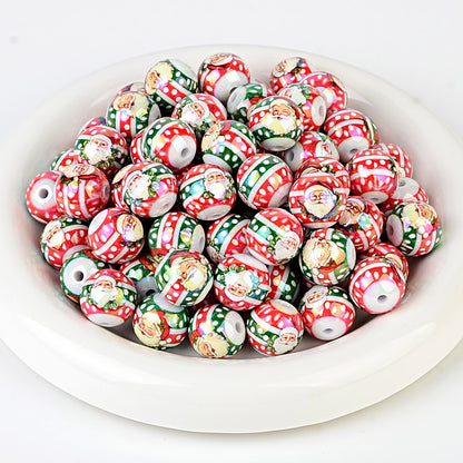 16MM Vintage Christmas Santa Claus Printed Round Beads – 20mm Acrylic Bubblegum Beads for Beadable Pens, Keychains & Holiday Jewelry Crafts