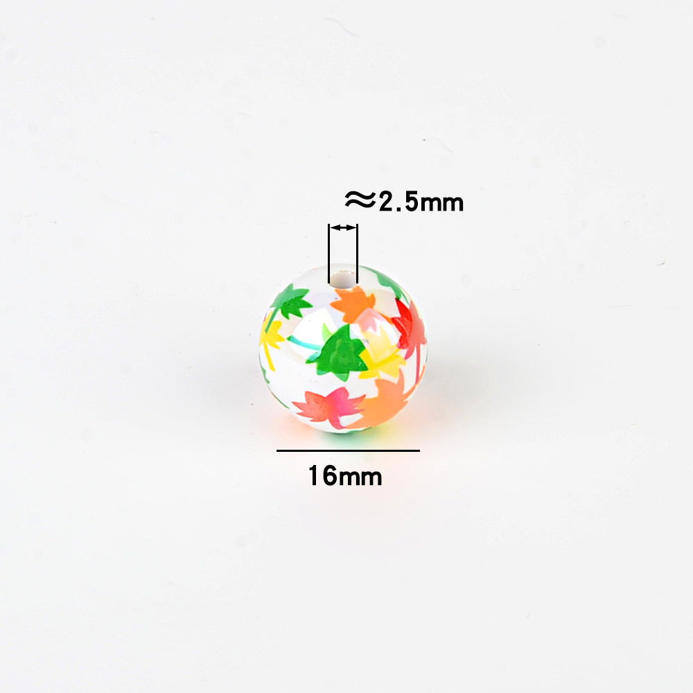 16MM Fall Autumn Maple Leaf Acrylic Round Beads – Iridescent AB Fall Foliage Bubblegum Spacer Beads for DIY Beadable Pens, Keychains & Thanksgiving Crafts