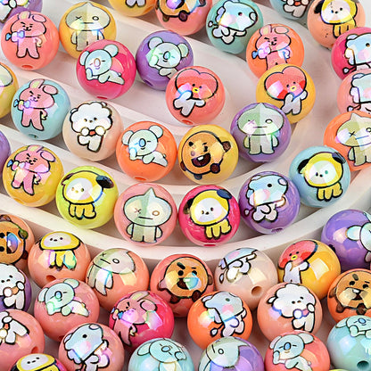 Cartoon Character Printed Round Beads for Beadable Pens - Colorful Acrylic & Silicone Spacer Focal Beads for DIY Pen Making & Keychains