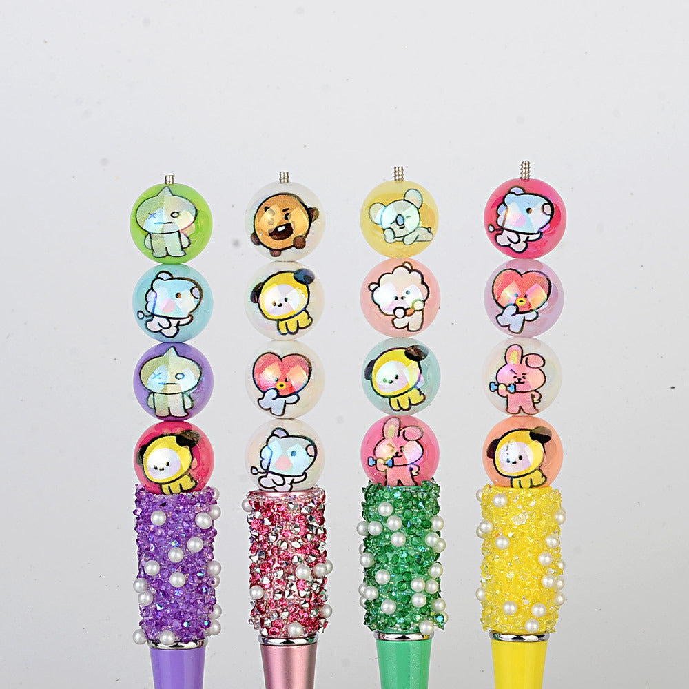 Cartoon Character Printed Round Beads for Beadable Pens - Colorful Acrylic & Silicone Spacer Focal Beads for DIY Pen Making & Keychains