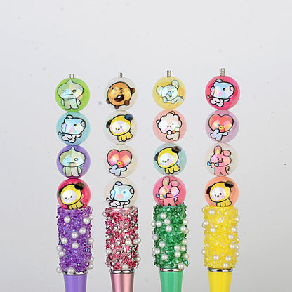 Cartoon Character Printed Round Beads for Beadable Pens - Colorful Acrylic & Silicone Spacer Focal Beads for DIY Pen Making & Keychains