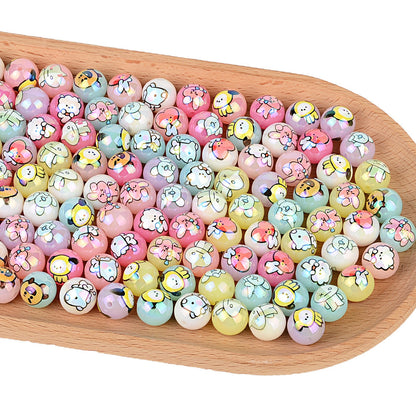 Cartoon Character Printed Round Beads for Beadable Pens - Colorful Acrylic & Silicone Spacer Focal Beads for DIY Pen Making & Keychains