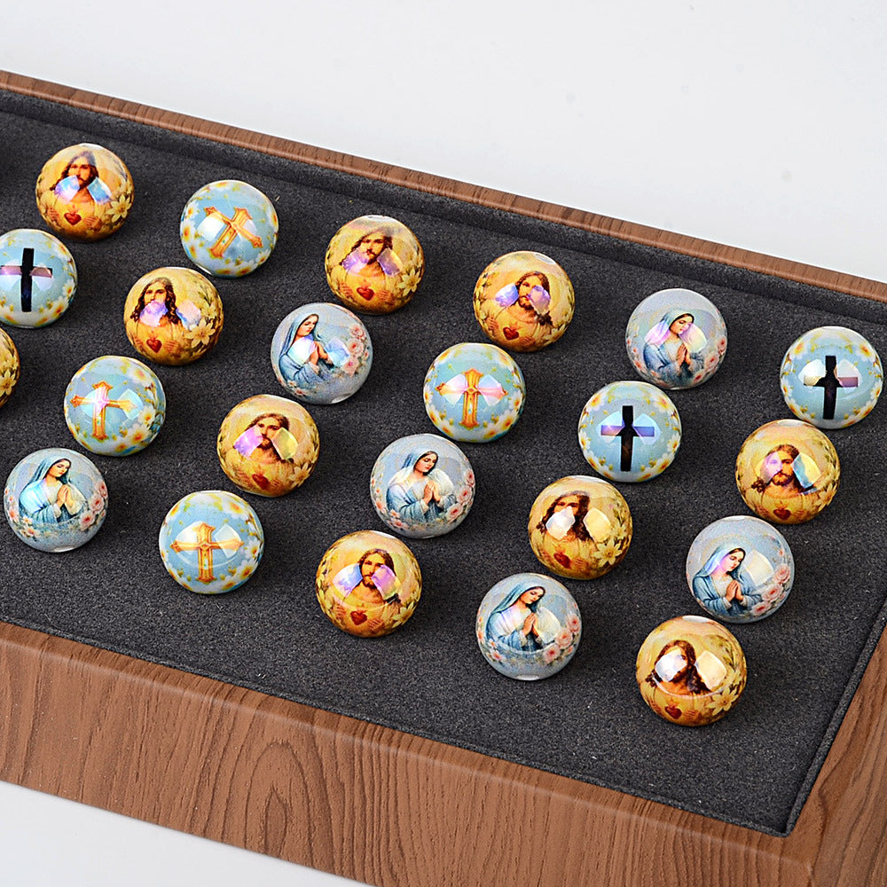 Christian Religious Printed Round Acrylic Beads - Jesus Sacred Heart, Virgin Mary & Cross Spacer Beads for Beadable Pens & Rosary Making