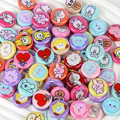 Cartoon Character Printed Round Beads for Beadable Pens - Colorful Acrylic & Silicone Spacer Focal Beads for DIY Pen Making & Keychains