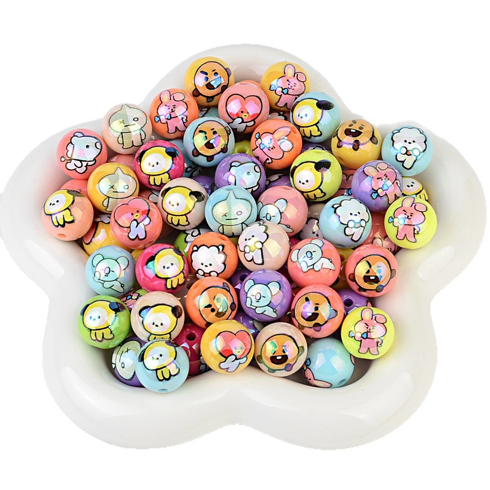 Cartoon Character Printed Round Beads for Beadable Pens - Colorful Acrylic & Silicone Spacer Focal Beads for DIY Pen Making & Keychains