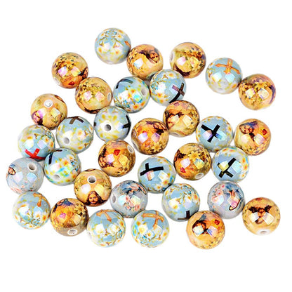 Christian Religious Printed Round Acrylic Beads - Jesus Sacred Heart, Virgin Mary & Cross Spacer Beads for Beadable Pens & Rosary Making