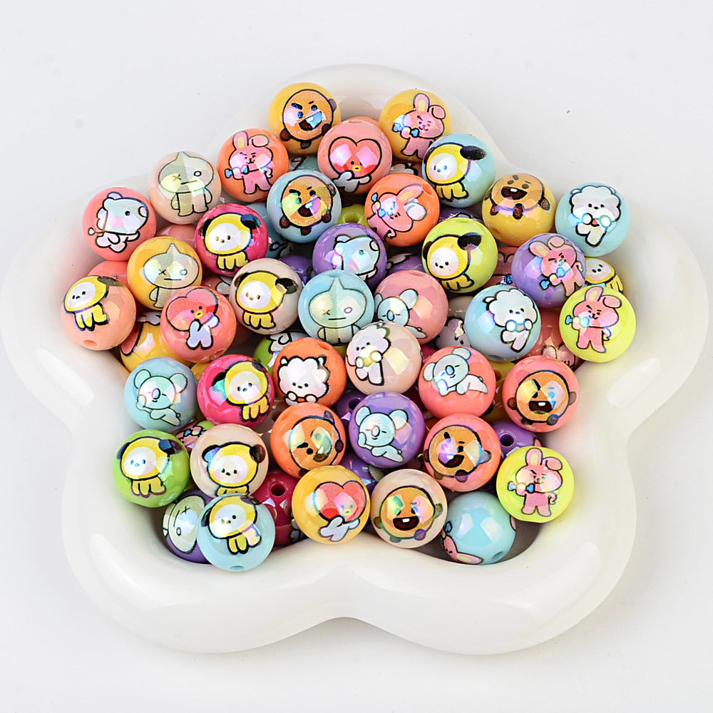 Cartoon Character Printed Round Beads for Beadable Pens - Colorful Acrylic & Silicone Spacer Focal Beads for DIY Pen Making & Keychains