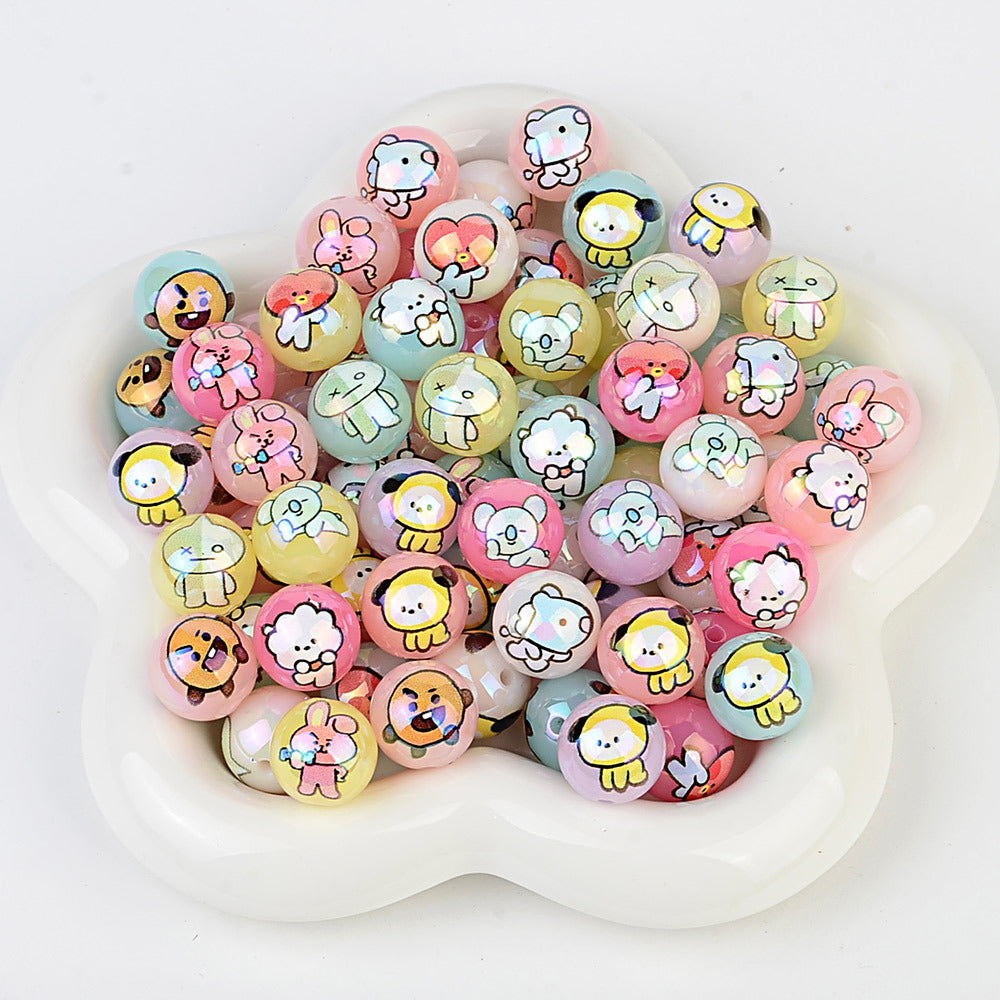 Cartoon Character Printed Round Beads for Beadable Pens - Colorful Acrylic & Silicone Spacer Focal Beads for DIY Pen Making & Keychains