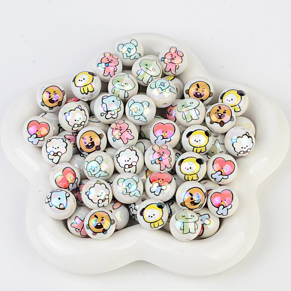 Cartoon Character Printed Round Beads for Beadable Pens - Colorful Acrylic & Silicone Spacer Focal Beads for DIY Pen Making & Keychains