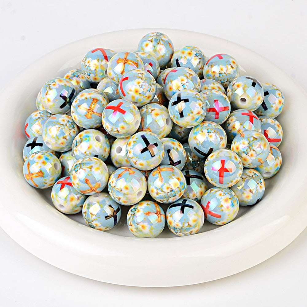 Christian Religious Printed Round Acrylic Beads - Jesus Sacred Heart, Virgin Mary & Cross Spacer Beads for Beadable Pens & Rosary Making