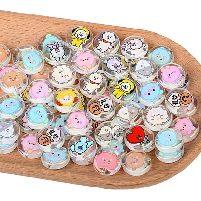 Cartoon Character Printed Round Beads for Beadable Pens - Colorful Acrylic & Silicone Spacer Focal Beads for DIY Pen Making & Keychains