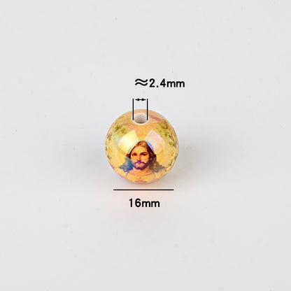 Christian Religious Printed Round Acrylic Beads - Jesus Sacred Heart, Virgin Mary & Cross Spacer Beads for Beadable Pens & Rosary Making