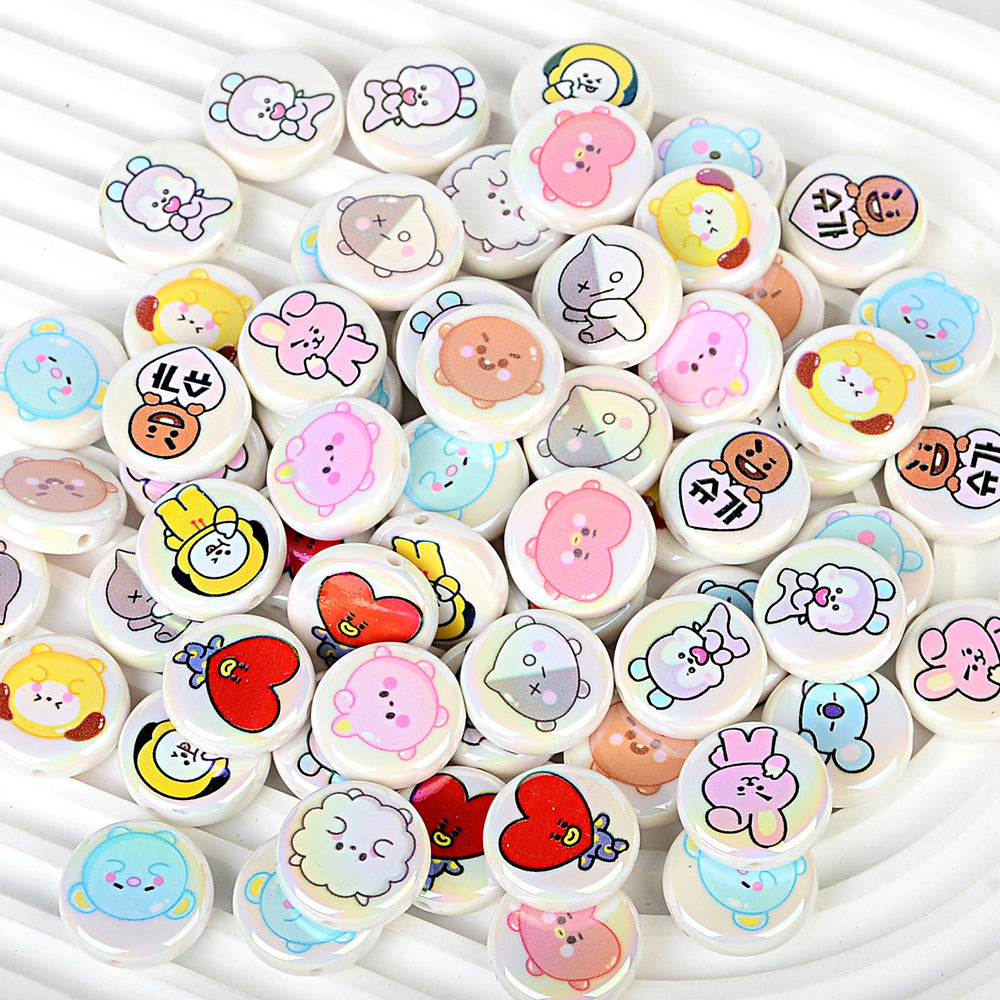 Cartoon Character Printed Round Beads for Beadable Pens - Colorful Acrylic & Silicone Spacer Focal Beads for DIY Pen Making & Keychains