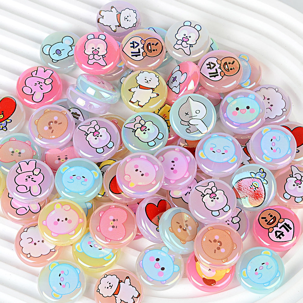 Cartoon Character Printed Round Beads for Beadable Pens - Colorful Acrylic & Silicone Spacer Focal Beads for DIY Pen Making & Keychains