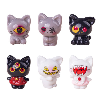 Creepy Cute Monster Cat Miniature Statues Set, Dark Goth Spooky Kitten Resin Figures, Halloween Office Desk Decor, Car Dashboard & Collector Gift