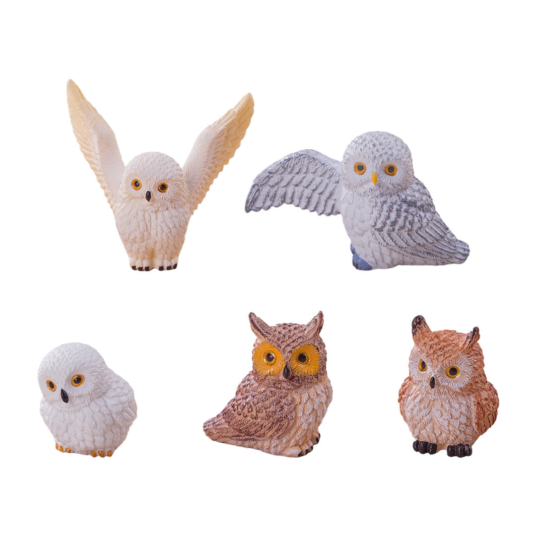 Miniature Owl Figurine Statues Set, 3D Resin Micro Woodland Bird Sculptures for Fairy Garden, Plant Pots, Office Desk & Car Dashboard Decor