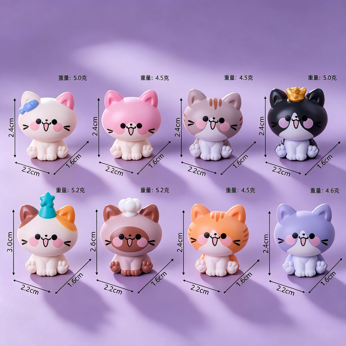 Kawaii Sitting Cat Miniature Figures Set, 3D Resin Micro Pastel Kitten Dolls for Office Desk Decor, Car Dashboard, Planter Accents & Cat Lover Gift