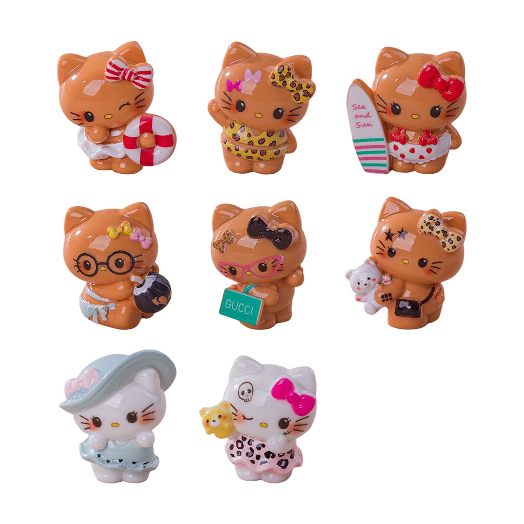 Cute Tanned Vacation Cat Miniature Figures Set, 3D Resin Micro Beach Bikini Kitten Statues for Office Desk Decor, Car Dashboard, Bookshelf & Gift Set