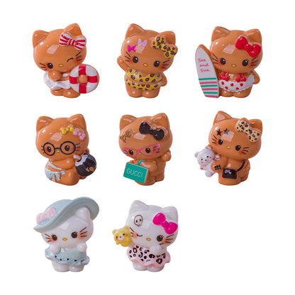 Cute Tanned Vacation Cat Miniature Figures Set, 3D Resin Micro Beach Bikini Kitten Statues for Office Desk Decor, Car Dashboard, Bookshelf & Gift Set