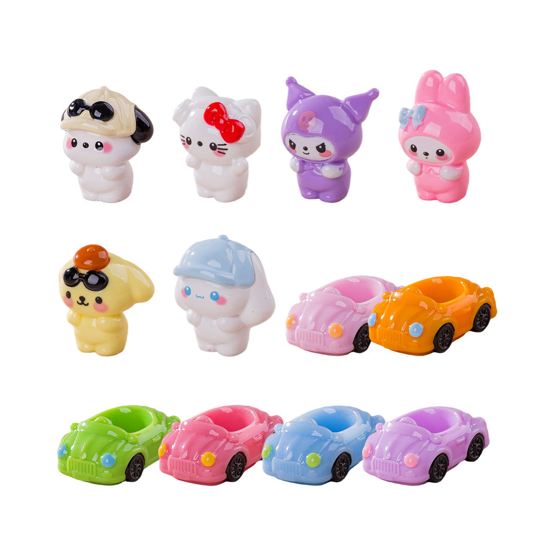 Kawaii Cartoon Animals Driving Convertible Car Miniature Figures Set, 3D Resin Micro Racer Dolls for Car Dashboard, Office Desk Decor, Bookshelf & Collector Gift
