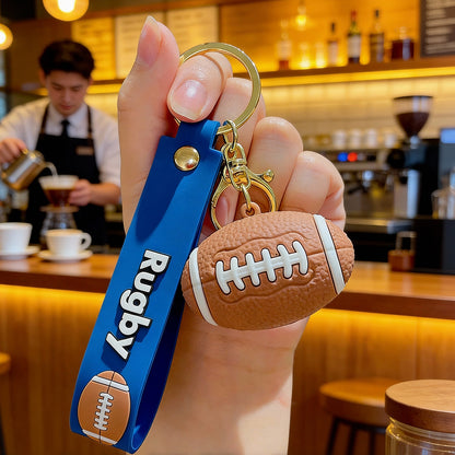 3D Sports Ball Keychain with Wristlet Strap, Mini Basketball Football Tennis Rugby Volleyball Bag Charm Pendant for Backpack, Car Keys, Sports Fan Gift