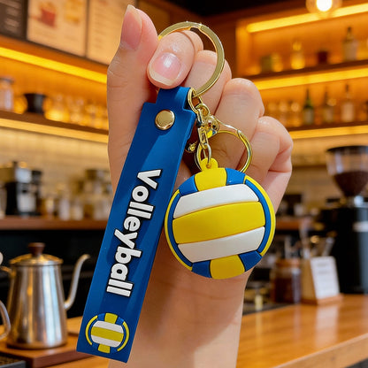 3D Sports Ball Keychain with Wristlet Strap, Mini Basketball Football Tennis Rugby Volleyball Bag Charm Pendant for Backpack, Car Keys, Sports Fan Gift