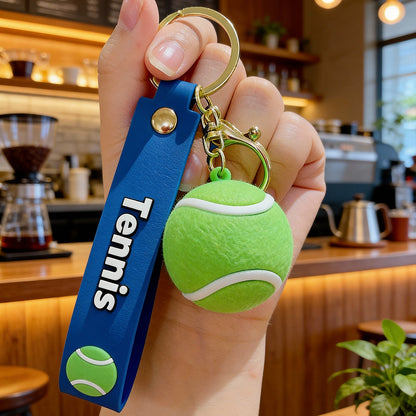 3D Sports Ball Keychain with Wristlet Strap, Mini Basketball Football Tennis Rugby Volleyball Bag Charm Pendant for Backpack, Car Keys, Sports Fan Gift