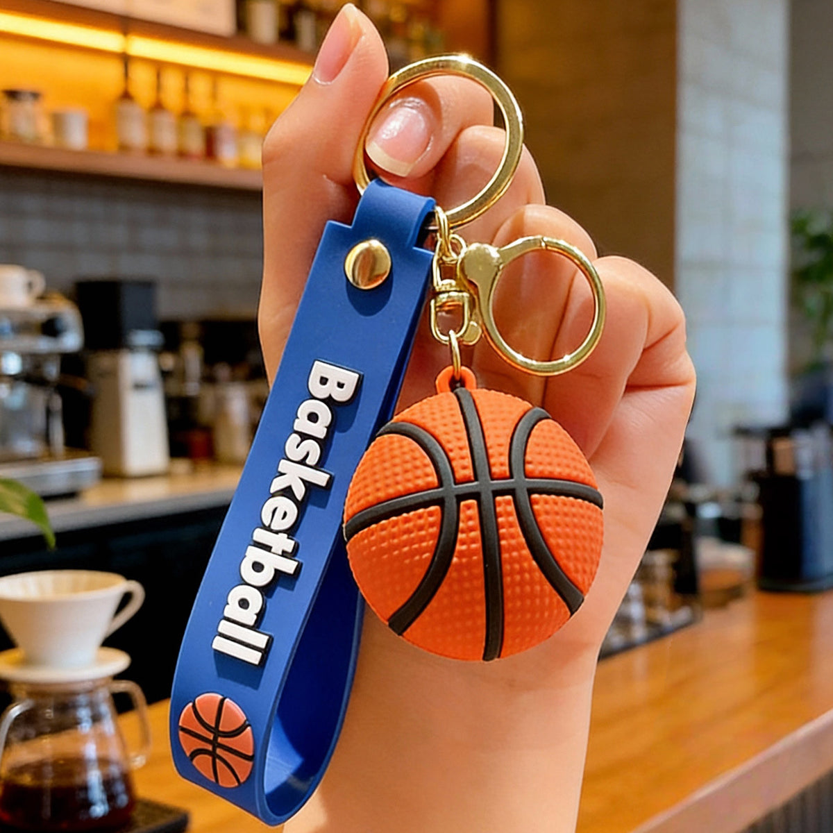 3D Sports Ball Keychain with Wristlet Strap, Mini Basketball Football Tennis Rugby Volleyball Bag Charm Pendant for Backpack, Car Keys, Sports Fan Gift