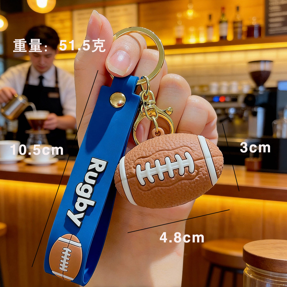 3D Sports Ball Keychain with Wristlet Strap, Mini Basketball Football Tennis Rugby Volleyball Bag Charm Pendant for Backpack, Car Keys, Sports Fan Gift