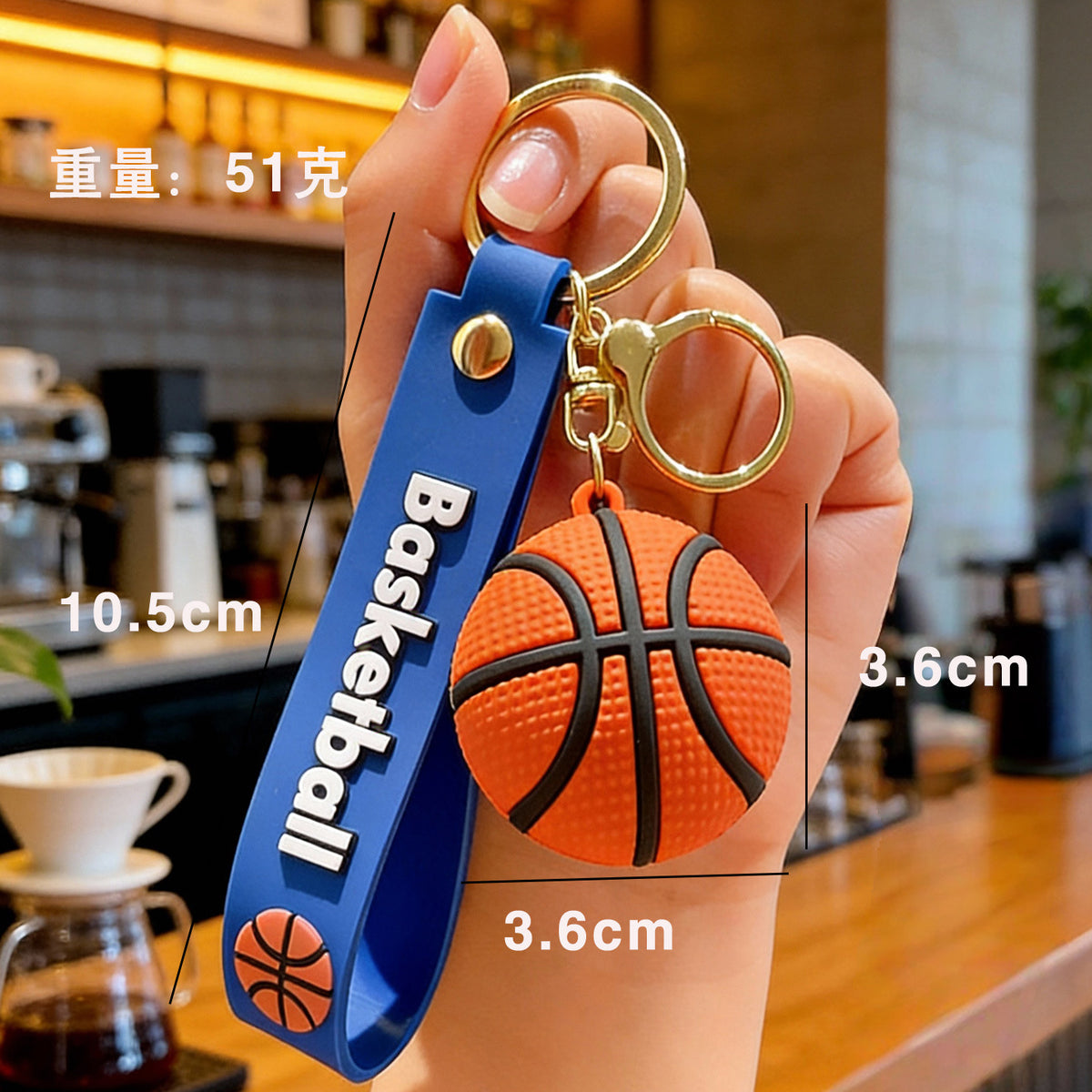 3D Sports Ball Keychain with Wristlet Strap, Mini Basketball Football Tennis Rugby Volleyball Bag Charm Pendant for Backpack, Car Keys, Sports Fan Gift