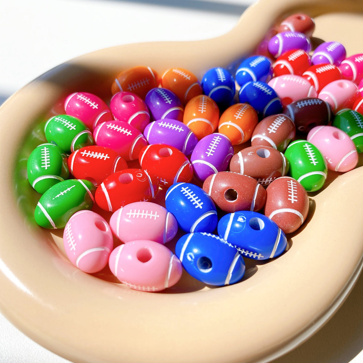 Colorful American Football Beads Large Hole (19x12mm, 3.5mm Hole), Silicone/Resin Sports Rugby Beads for DIY Beaded Pens, Wristlets, Keychains & Game Day Crafts