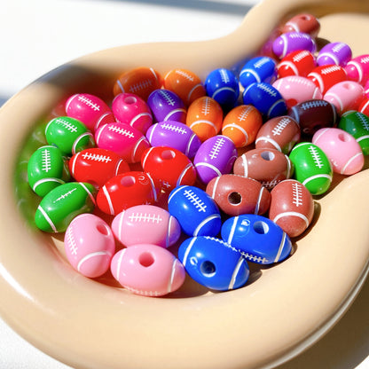 Colorful American Football Beads Large Hole (19x12mm, 3.5mm Hole), Silicone/Resin Sports Rugby Beads for DIY Beaded Pens, Wristlets, Keychains & Game Day Crafts