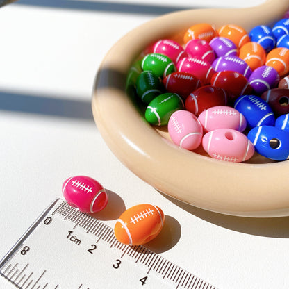 Colorful American Football Beads Large Hole (19x12mm, 3.5mm Hole), Silicone/Resin Sports Rugby Beads for DIY Beaded Pens, Wristlets, Keychains & Game Day Crafts