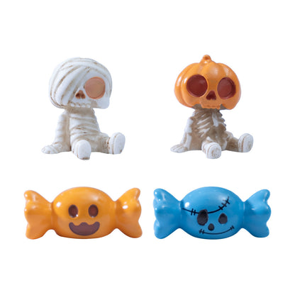 Mini Halloween Sitting Skeleton Figures & Spooky Candy Charms, 3D Resin Pumpkin Witch Mummy Flatback Beads for DIY Beaded Pens, Desk Decor, Boo Basket Gifts